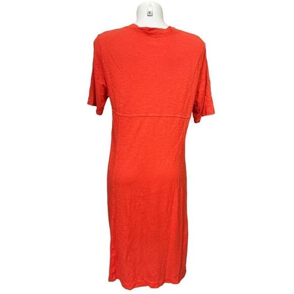 Eileen Fisher V Neck Orange Hemp Organic Cotton Blend Short Sleeve Shift Dress M - Picture 5 of 9